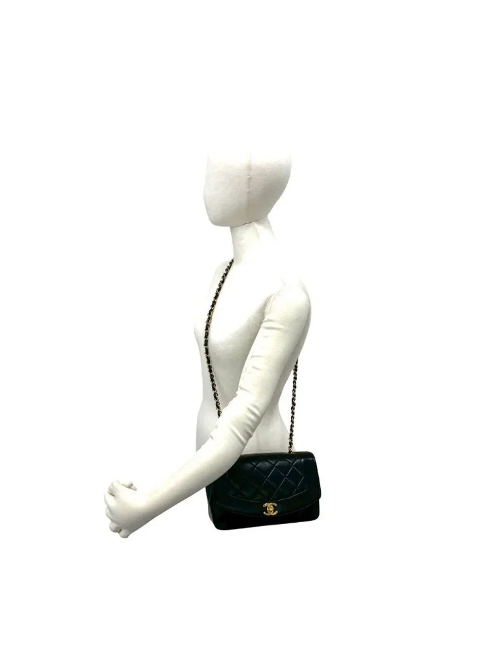 Chanel With Card Diana Quilted CC Logo Lambskin Shoulder Bag Black